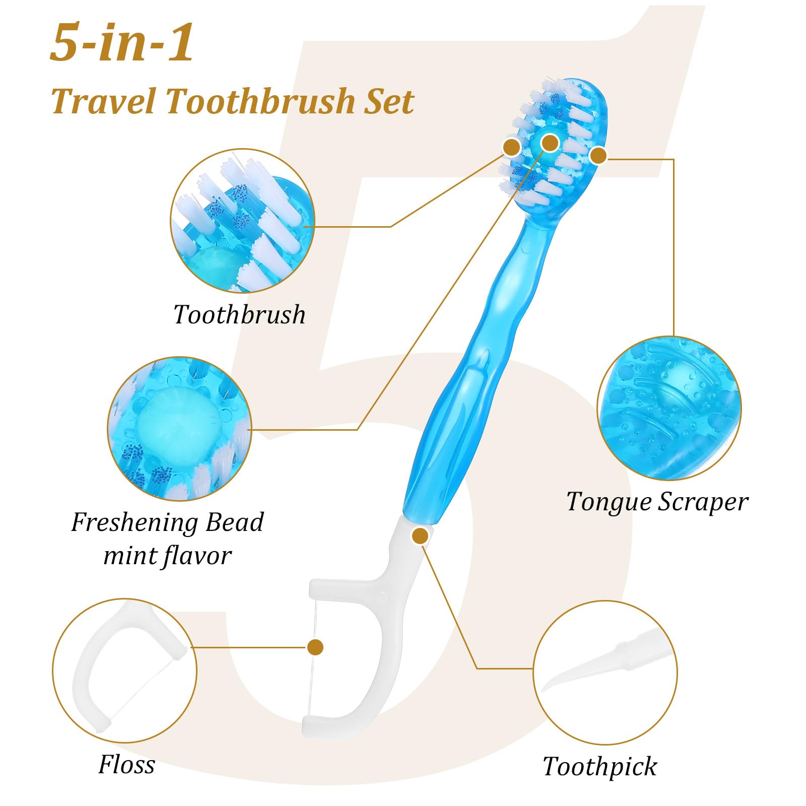 Compact blue mini toothbrush on the go with toothpaste and accessories