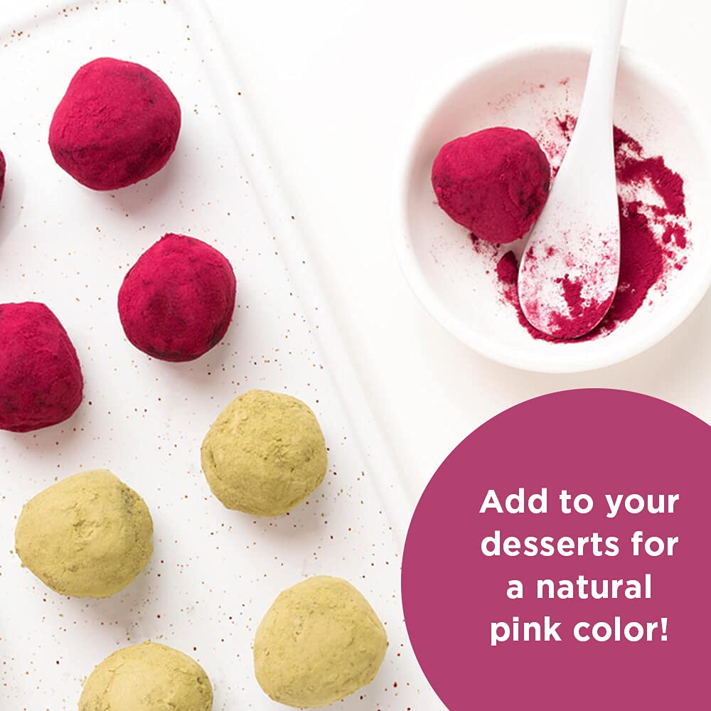 HQOExpress beetroot powder in smoothie glass with fresh fruit for flavor and color.