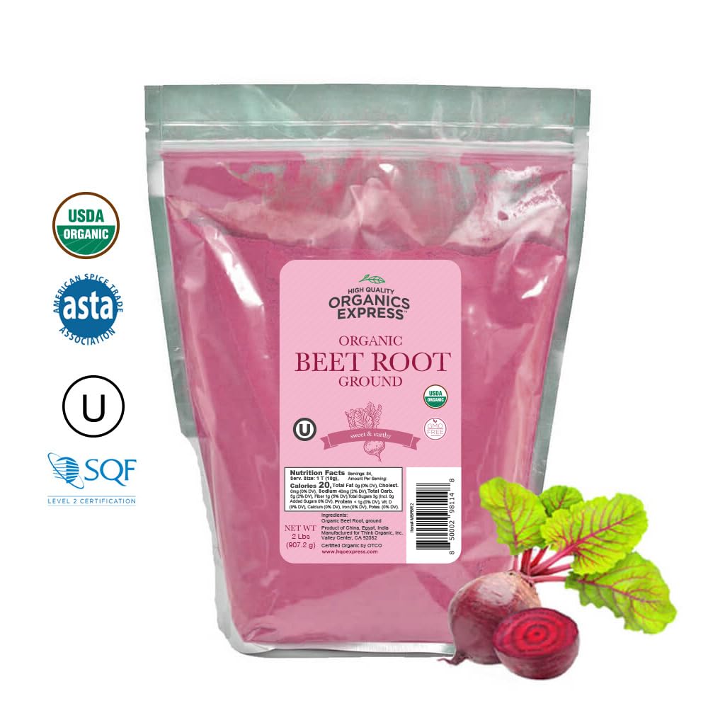 HQOExpress organic beetroot powder scoop ready for daily energy boost.