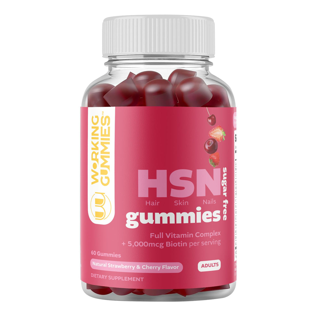 HSN Gummies bottle front displaying Strawberry & Cherry flavor (60 count)