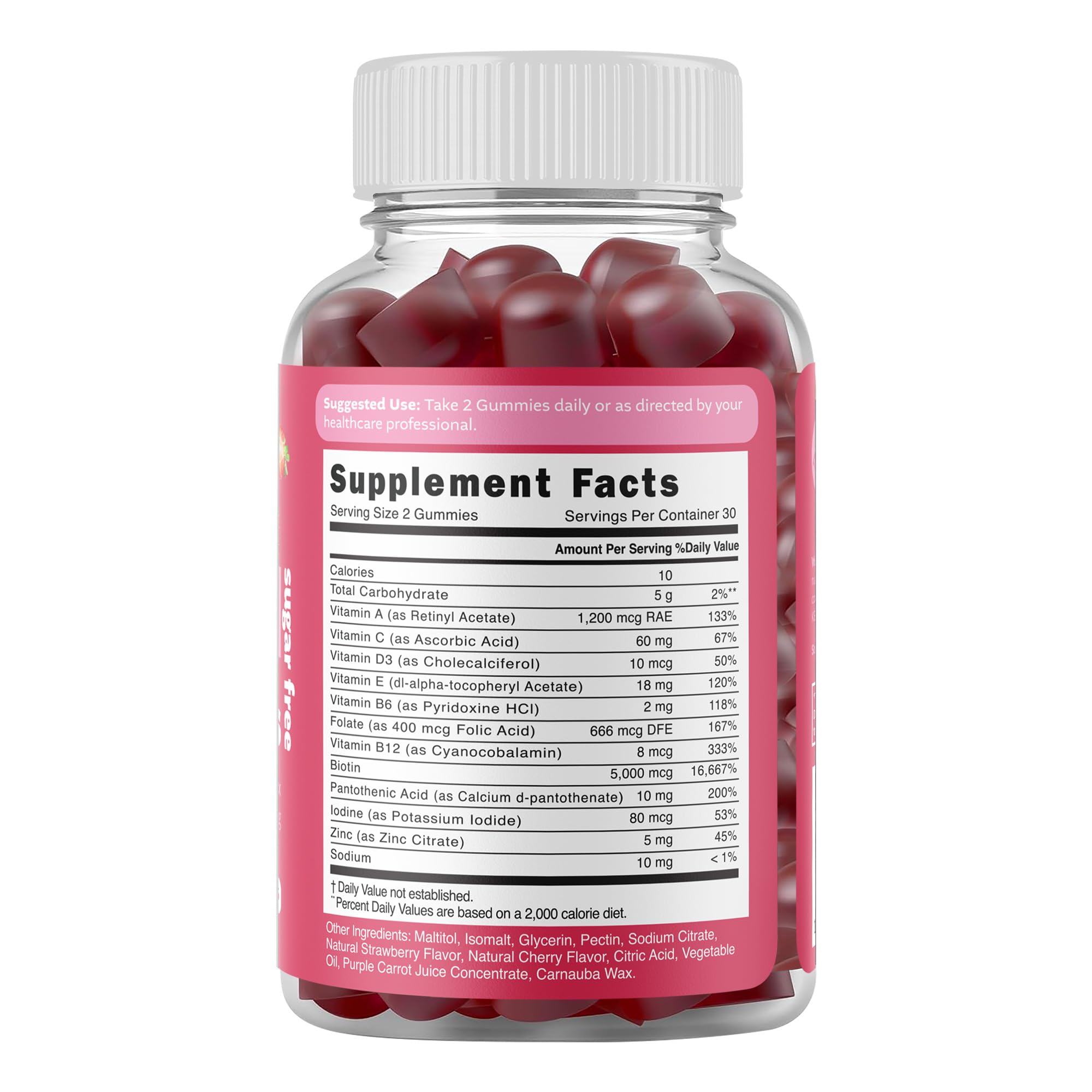 Ingredient panel showing Biotin and vitamins