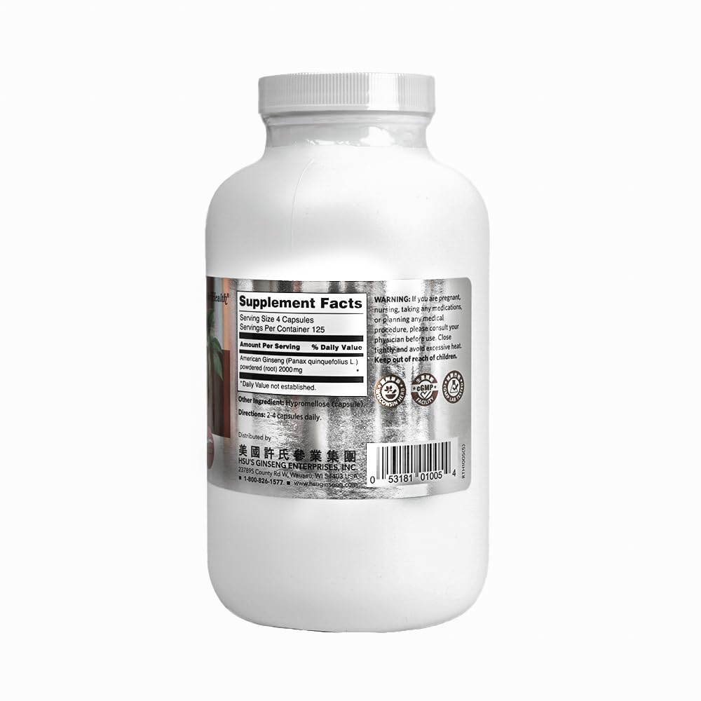 Close-up of American ginseng capsules in bottle