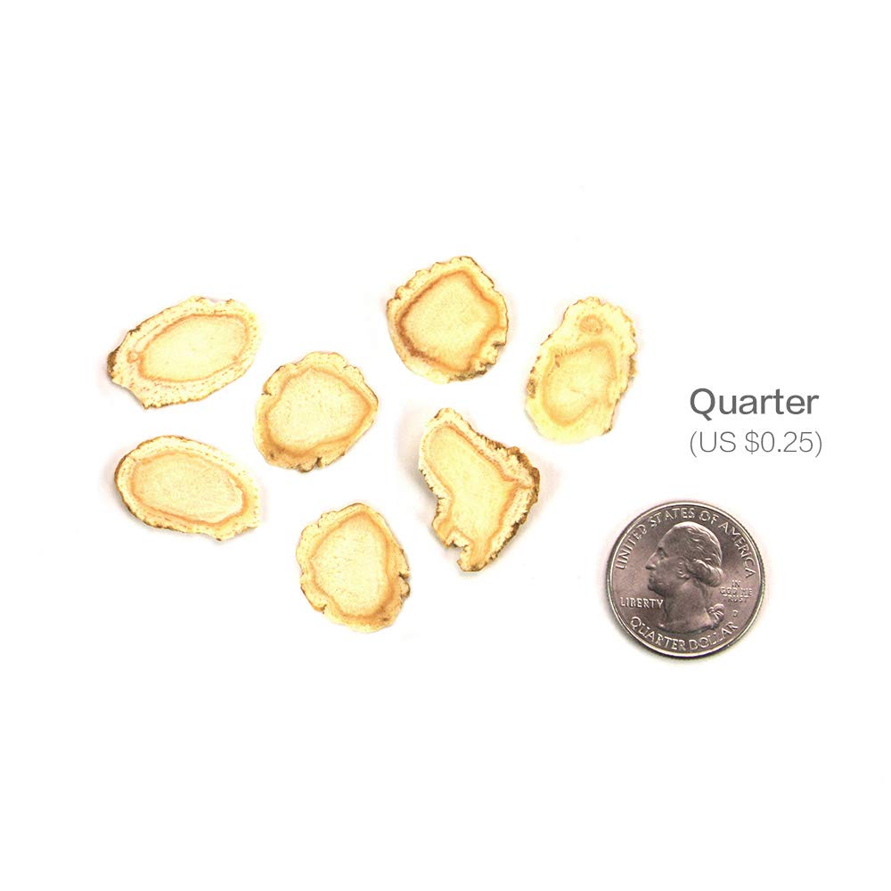 Dried Wisconsin American Ginseng slices arranged in a tray for 8 oz box packaging