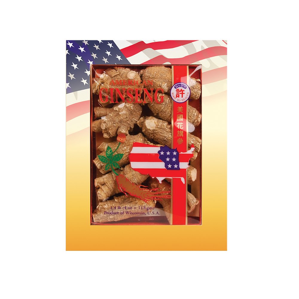 Front view of Hsu's Wisconsin American Ginseng 110-4 4oz box