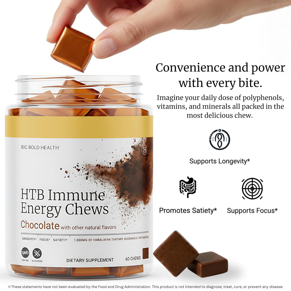 Ingredients highlight including zinc, magnesium, vitamins C and D with buckwheat