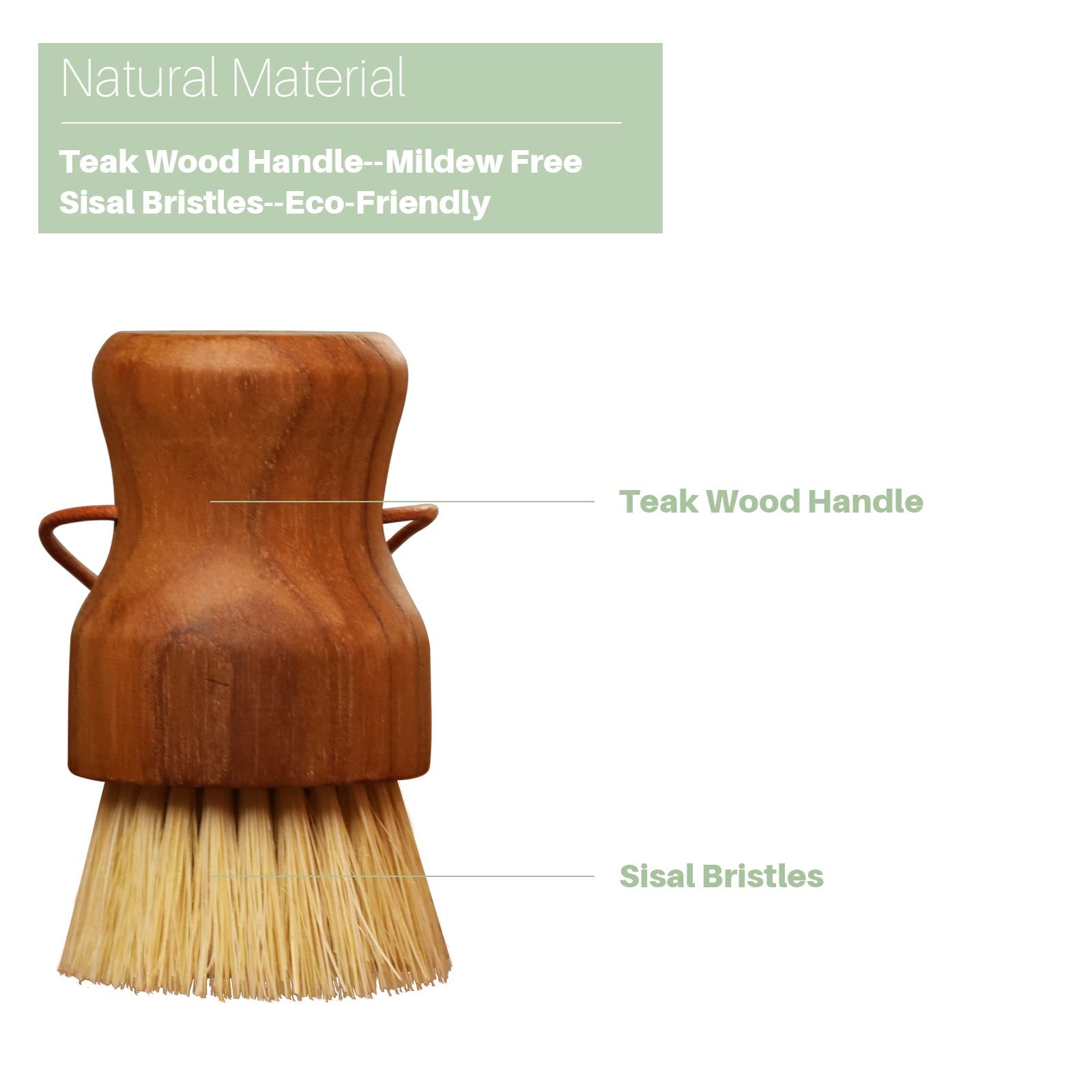 Ergonomic round nonslip handle of teak dish scrub brush