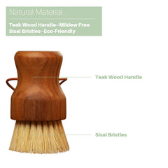 Ergonomic round nonslip handle of teak dish scrub brush
