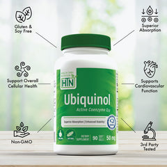 Close-up of ubiquinol softgel capsules