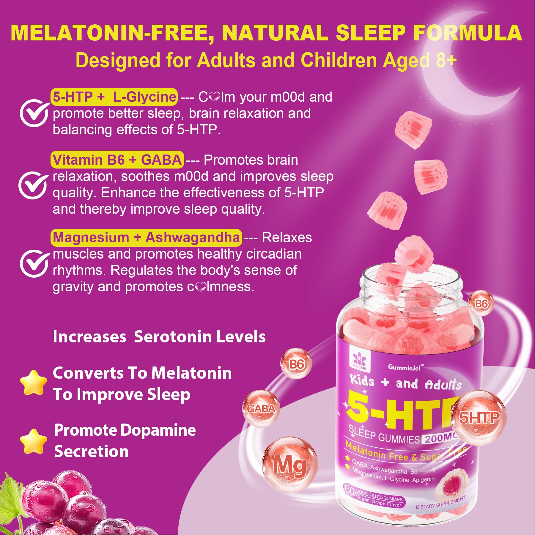 Label highlighting sugar-free and melatonin-free formulation