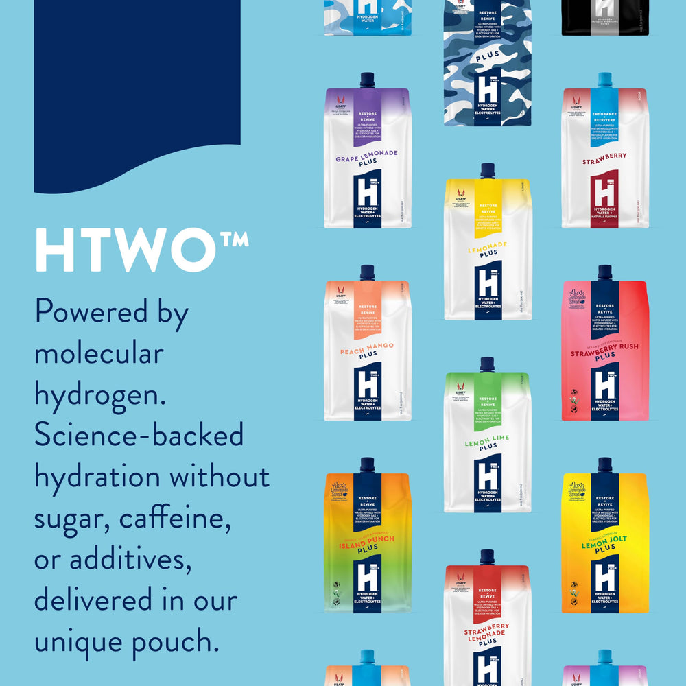 HTWO unsweetened hydrogen water offers hydration without sugar and supports focus.