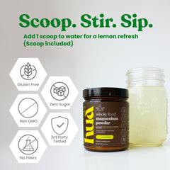 Close-up of HUA Wellness Magnesium Powder bottle (Lemon Flavor)