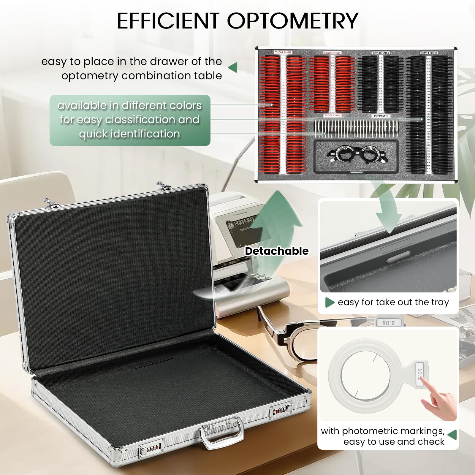 Detachable tray for organizing frames and lenses