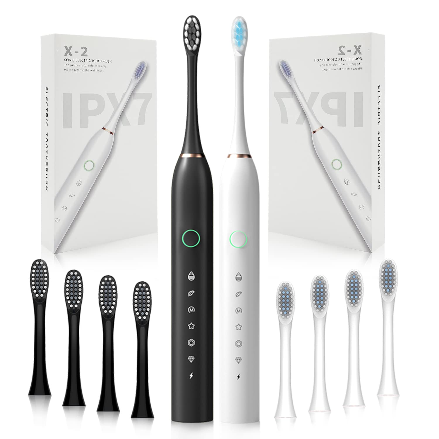 HUBAKO 2 Pack Electric Toothbrushes front view with 8 brush heads
