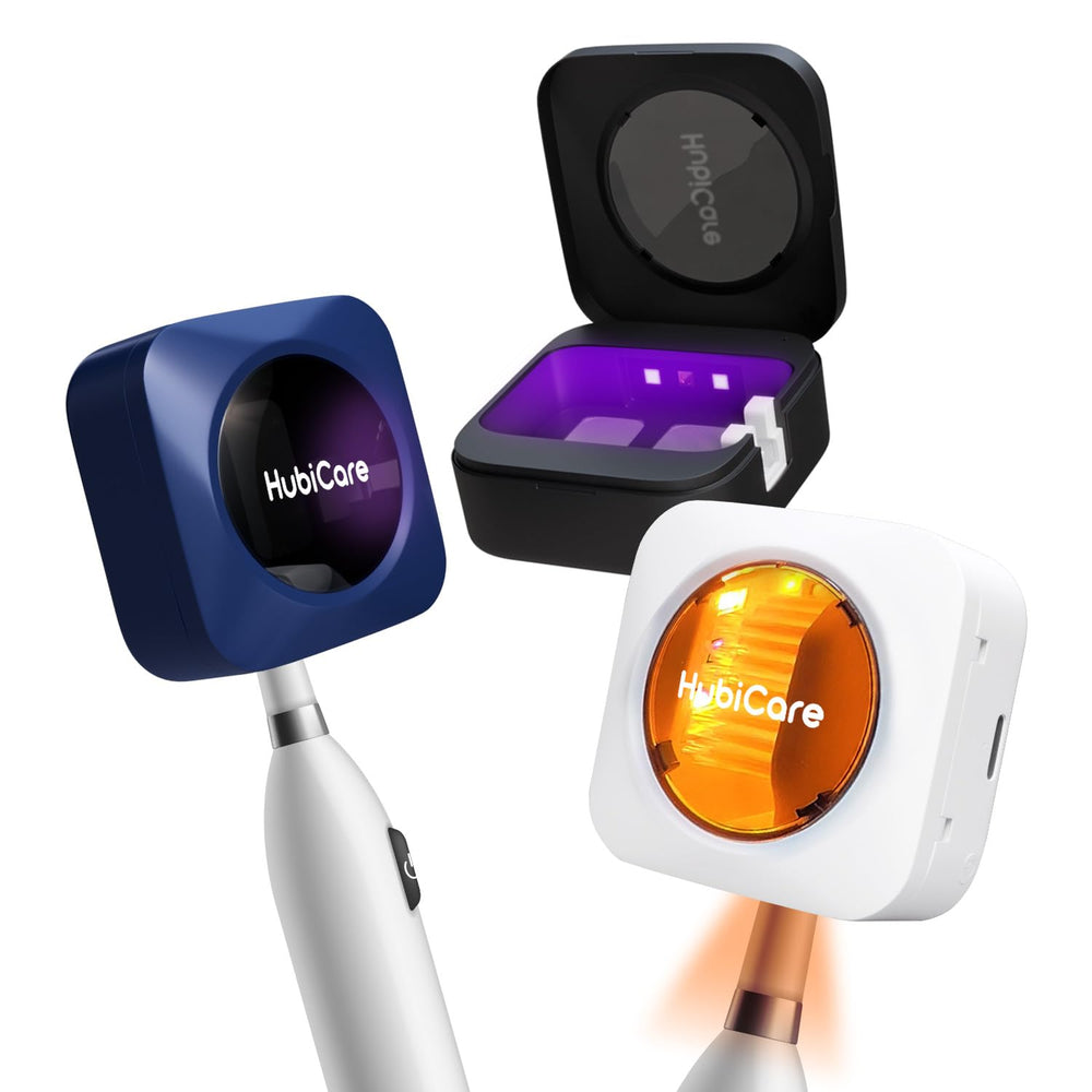 HubiCare UV-C toothbrush cleaner case front view with magnetic back
