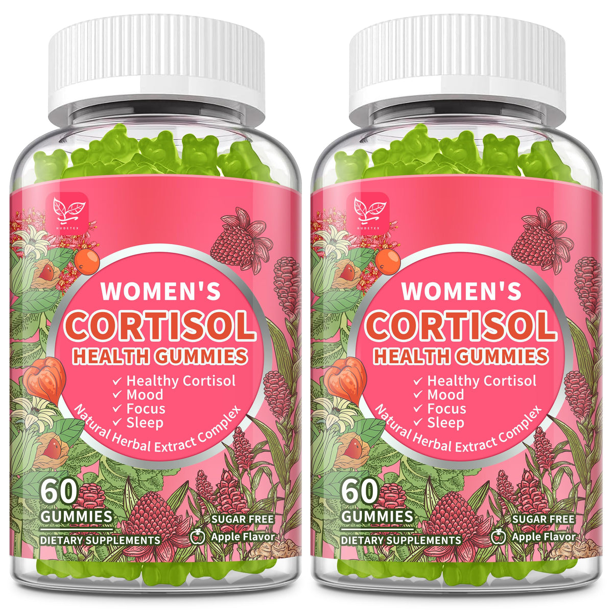 Hudetex Cortisol Gummies for Women 2-Pack in Apple Flavor bottle