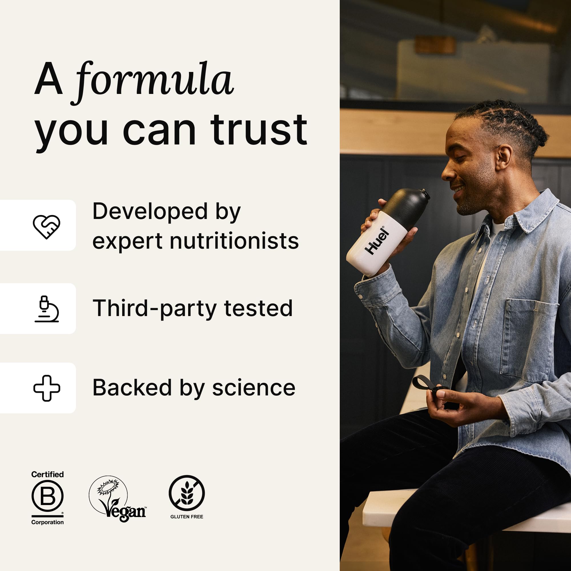 Huel brand sustainability and vegan icons