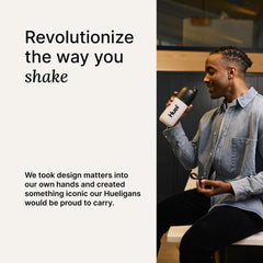 Dishwasher-friendly Huel bottle design keeps cleanup quick after workouts.