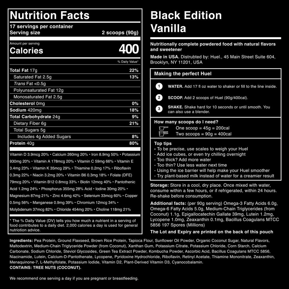 Huel Black Vanilla LastFuel scoop dispensing for precise portion control