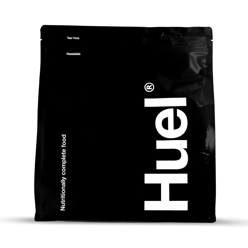 Huel Black Edition Vanilla tub front showing a complete meal option for busy days