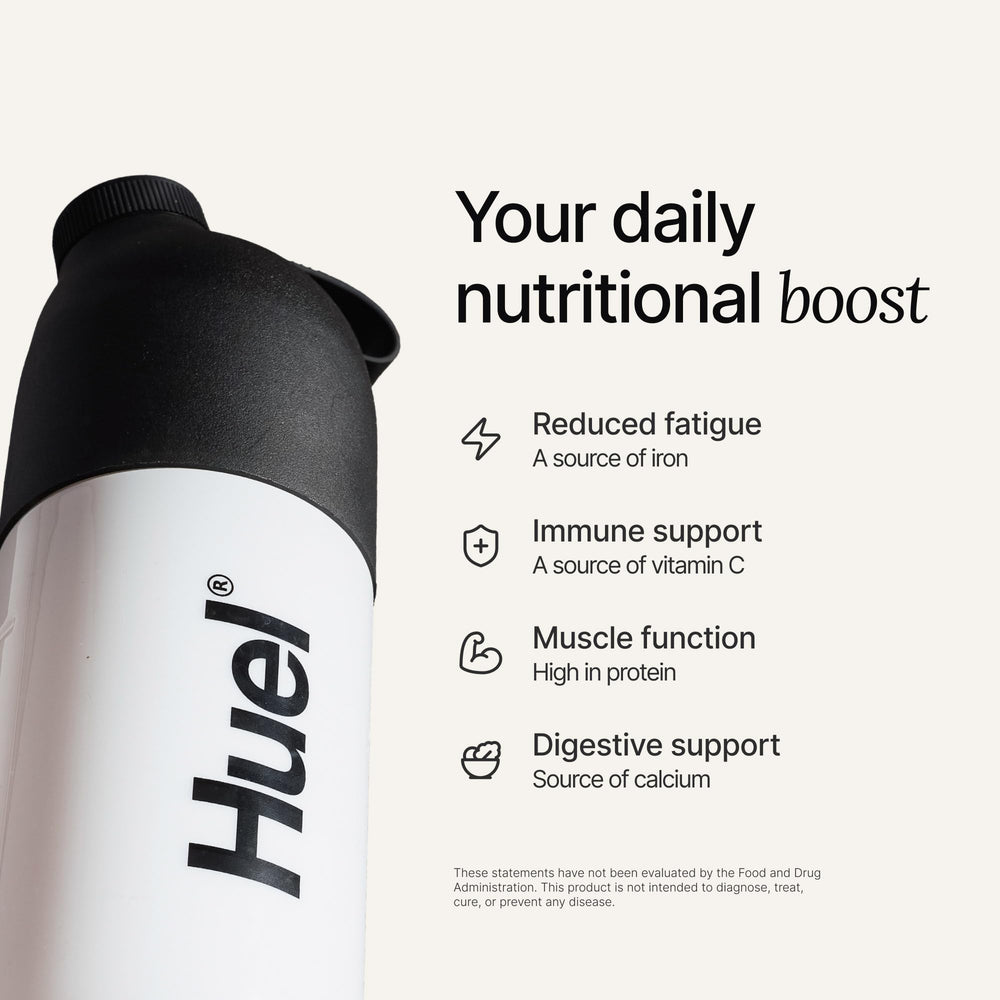 Huel Daily Superblend Chocolate blended smoothie highlights quick high-protein plant boost.