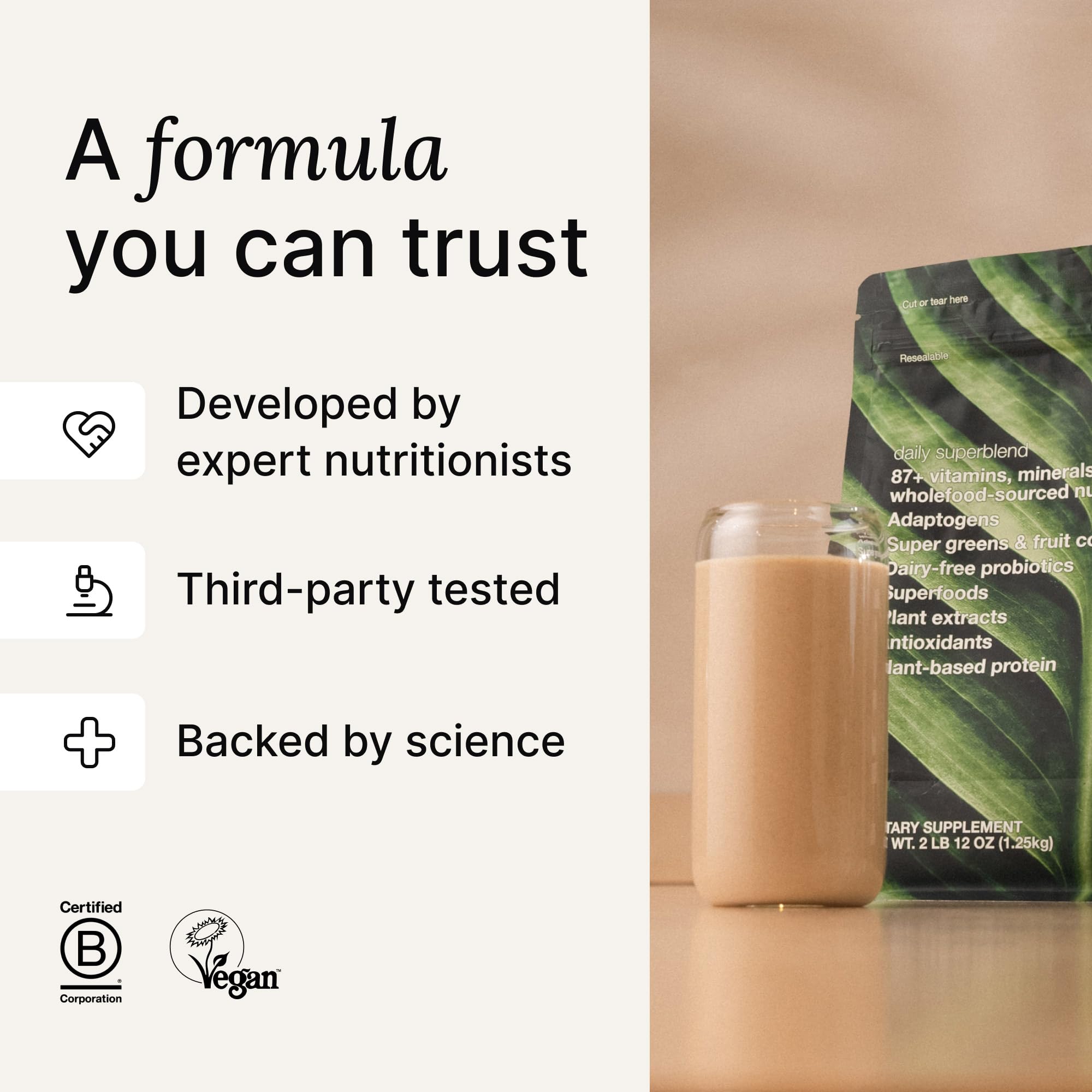 Huel Daily Superblend Chocolate glass with milk illustrates convenient on-the-go nutrition.