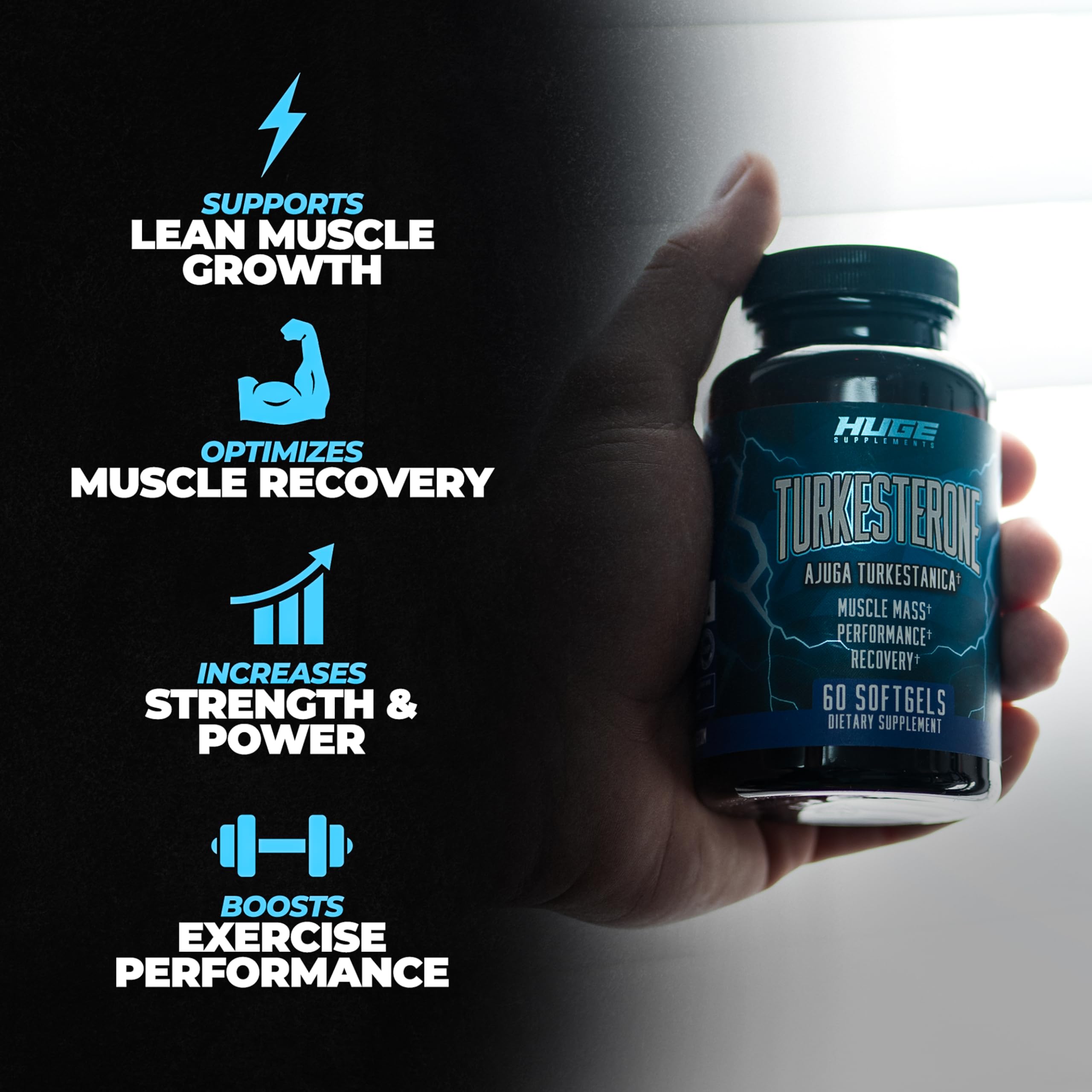 Huge Supplements Ajuga Turkestanica extract packaging conveying premium potency.