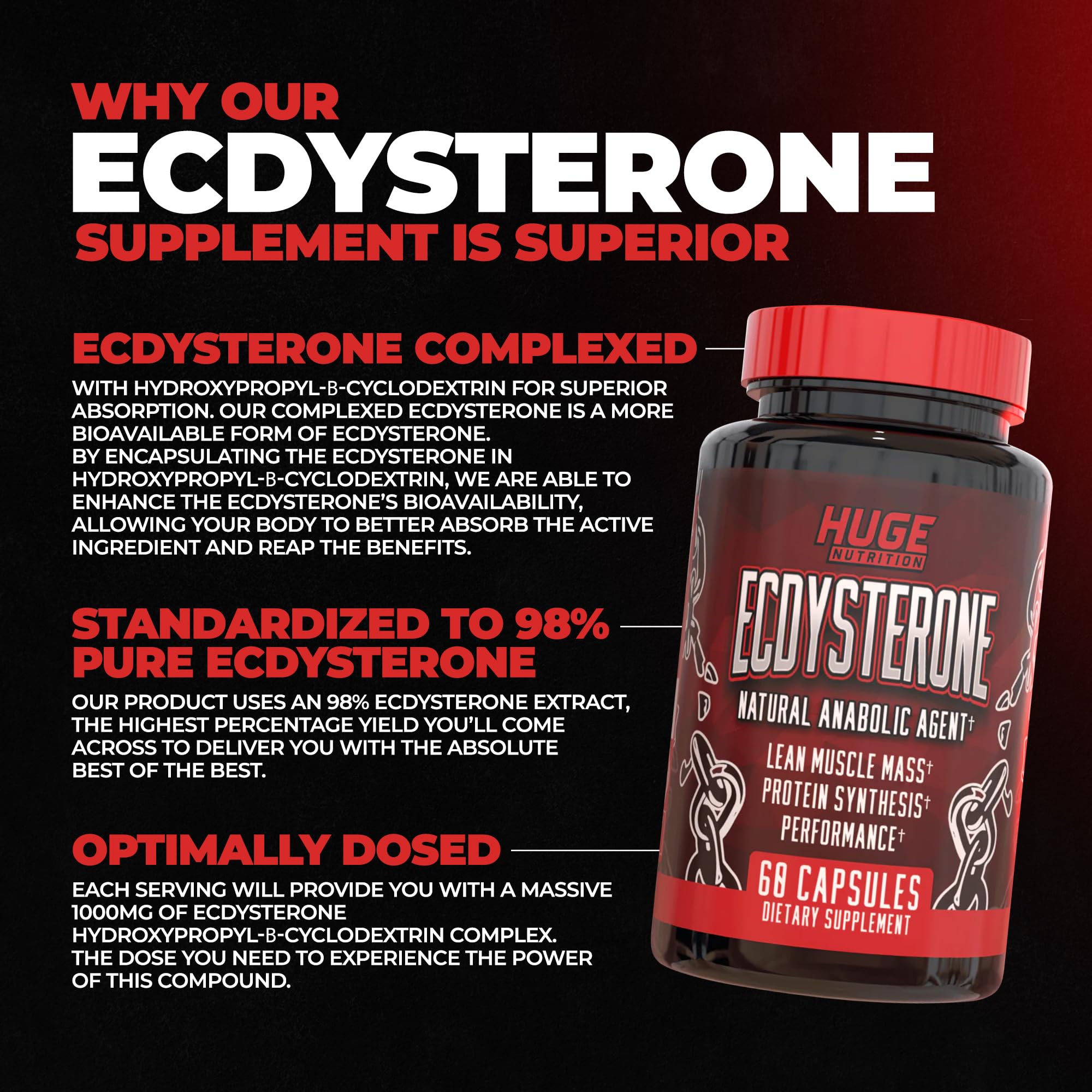 Huge Supplements Ecdysterone label close-up notes 98% purity.