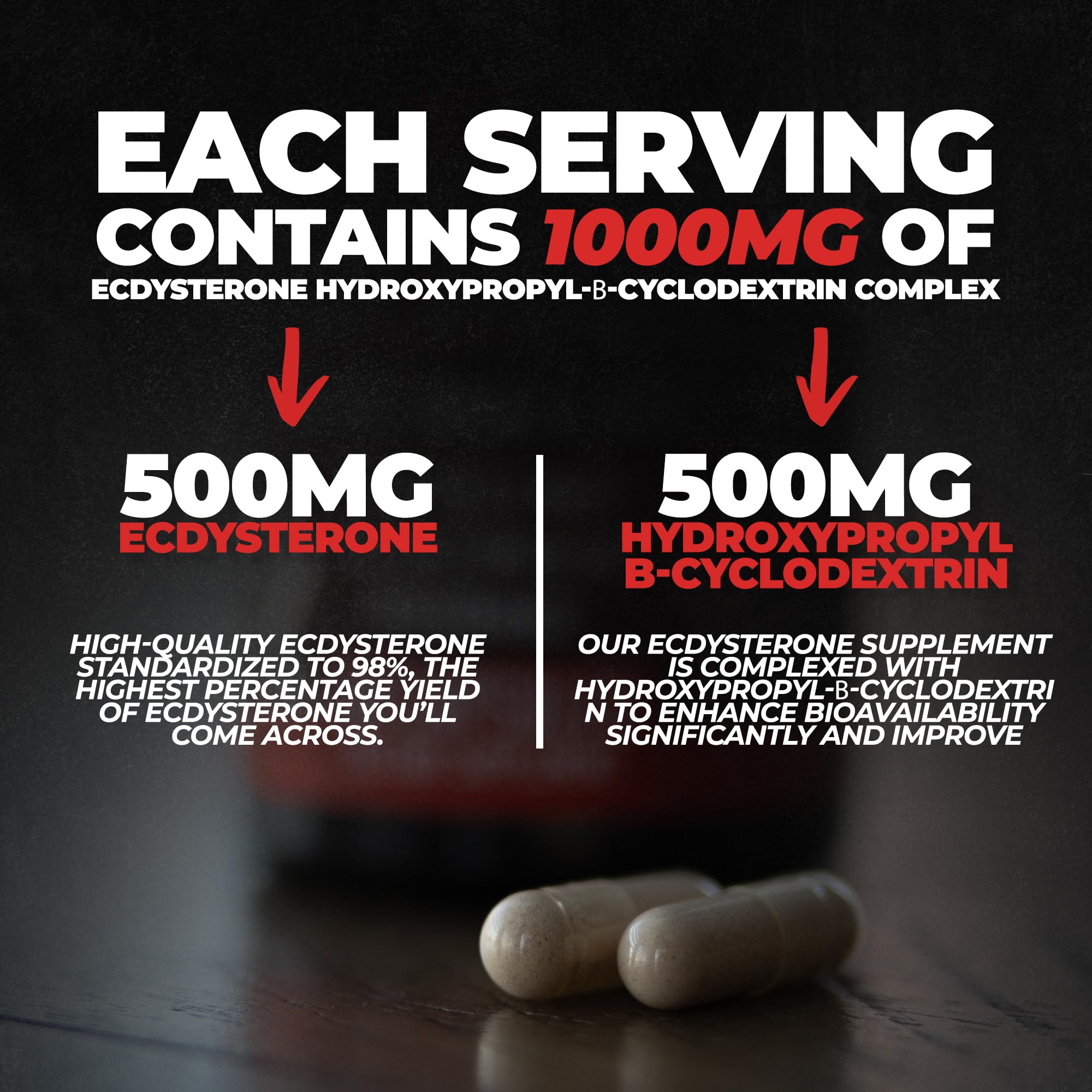Huge Supplements Ecdysterone serving shot shows 1000mg per serving.