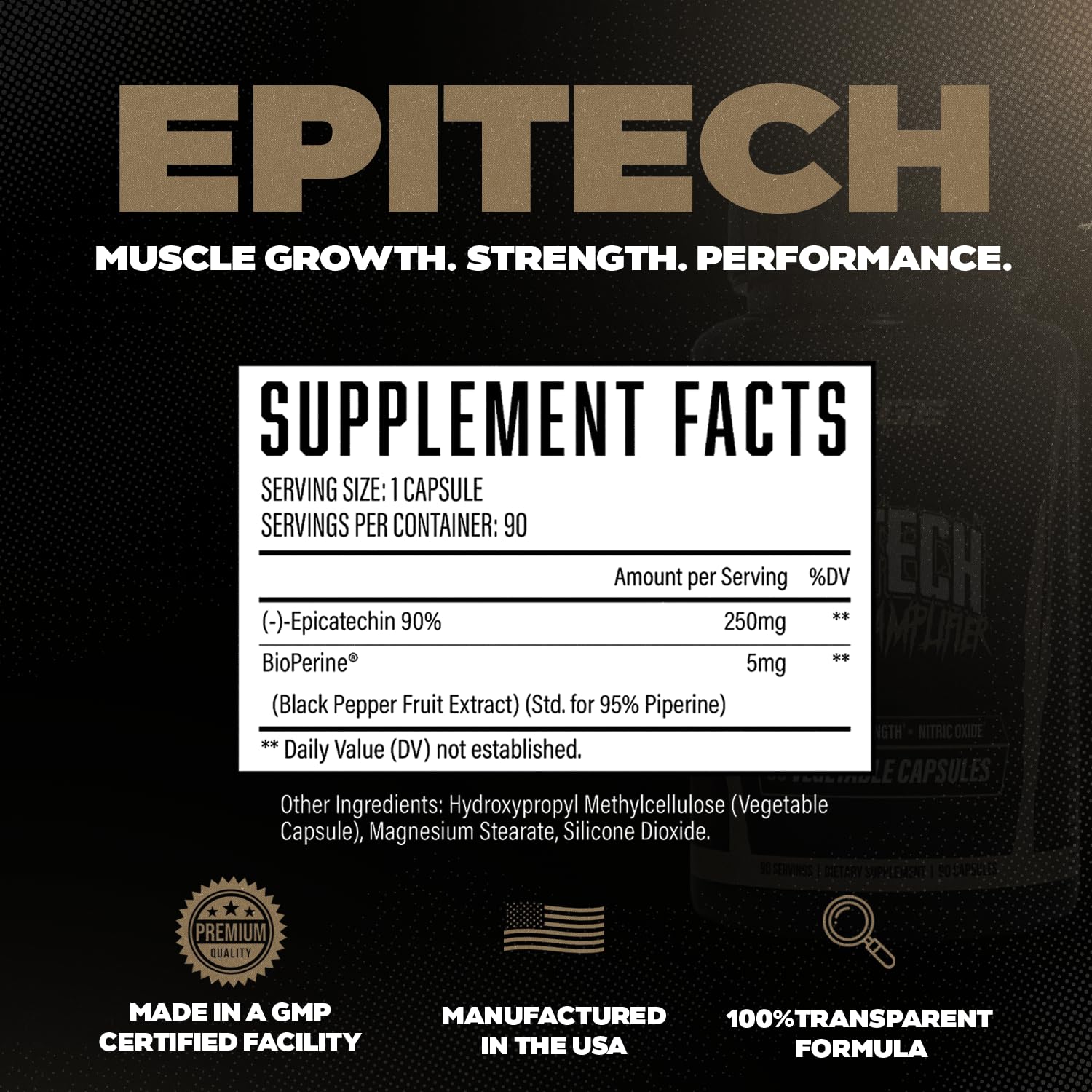 Huge Supplements Epicatechin capsules close-up in training-ready form