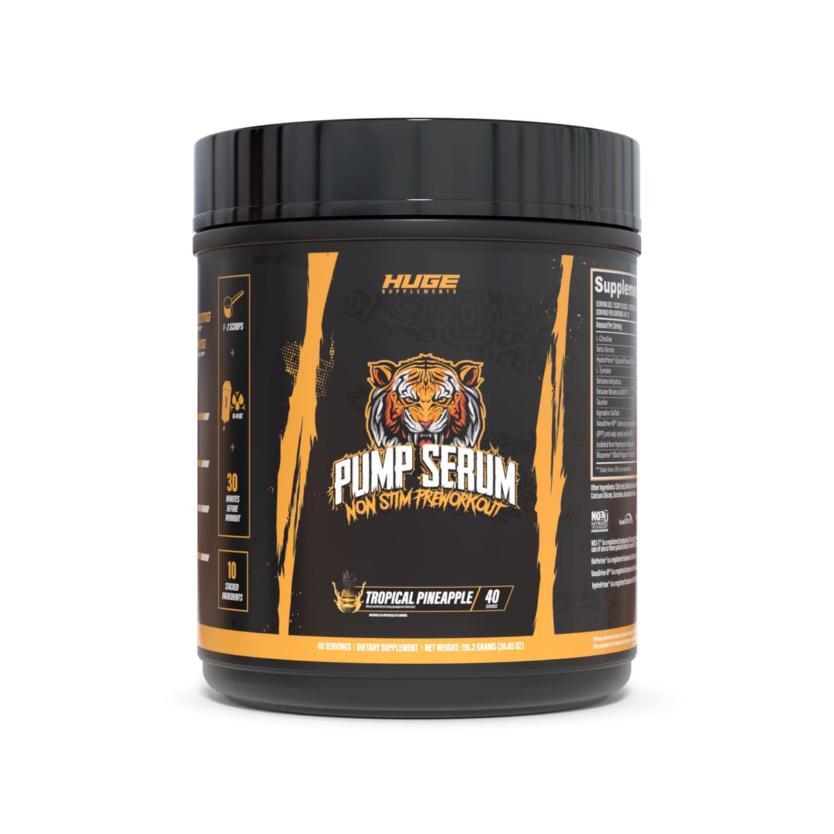 Huge Supplements Pump Serum tropical pineapple bottle supports workout focus and pumps.