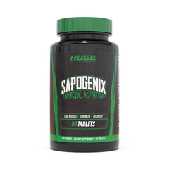 Huge Supplements Sapogenix bottle packaging highlighting premium anabolic support for workouts