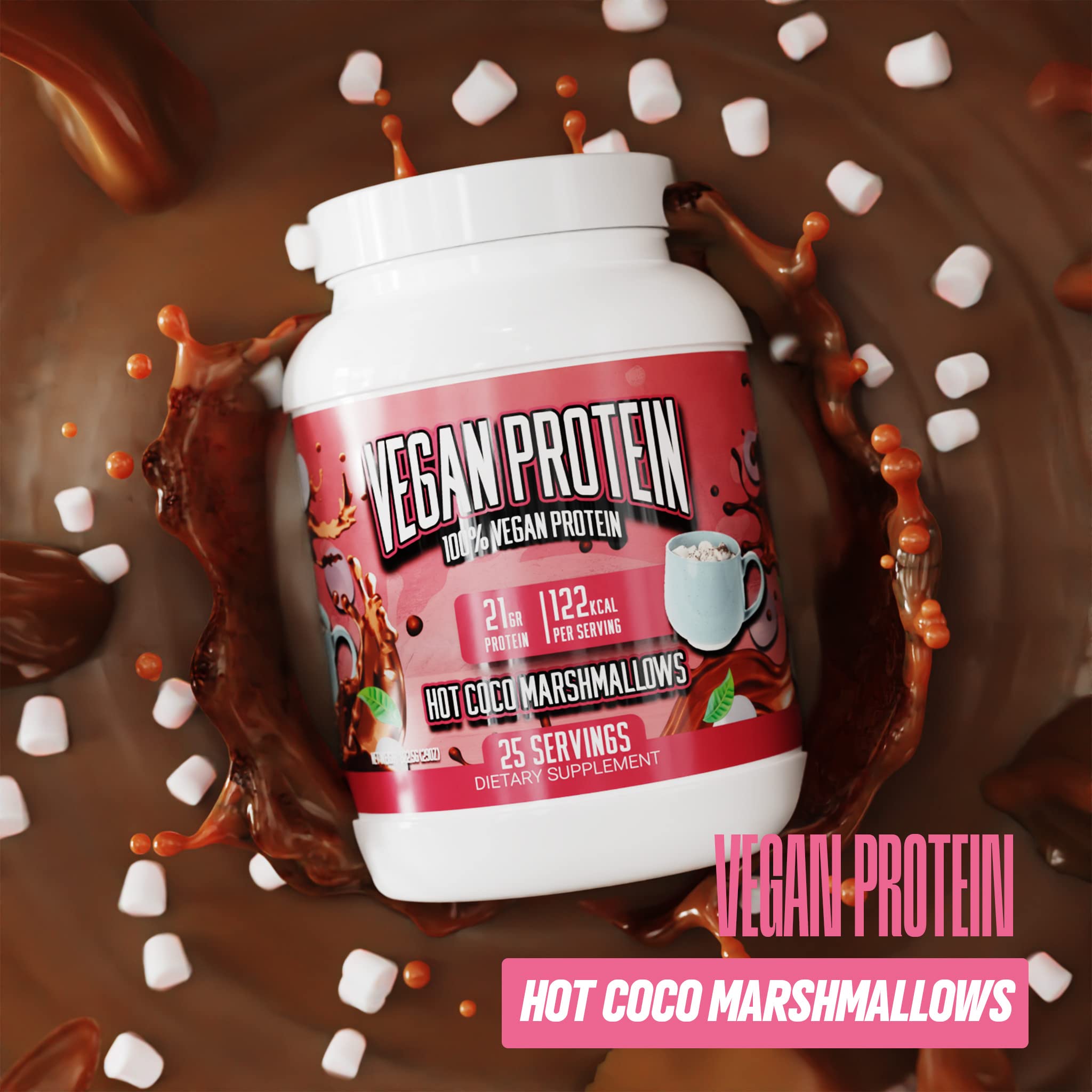 Huge Supplements vegan protein marshmallow madness ingredients display four plant sources