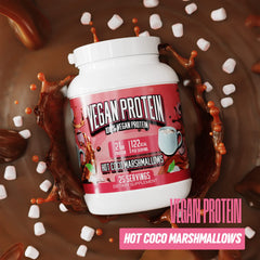 Huge Supplements vegan protein marshmallow madness ingredients display four plant sources