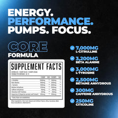 Huge Supplements Wrecked Core blue raspberry scoop for quick mix and energy