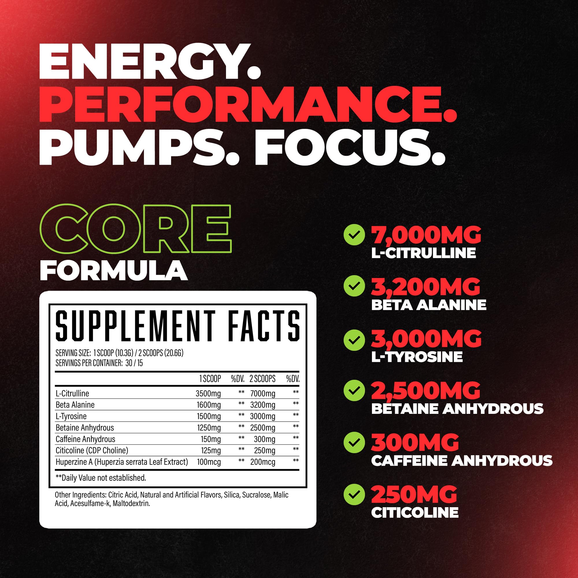 Wrecked Core label closeup, showcasing key ingredients for focused workouts.