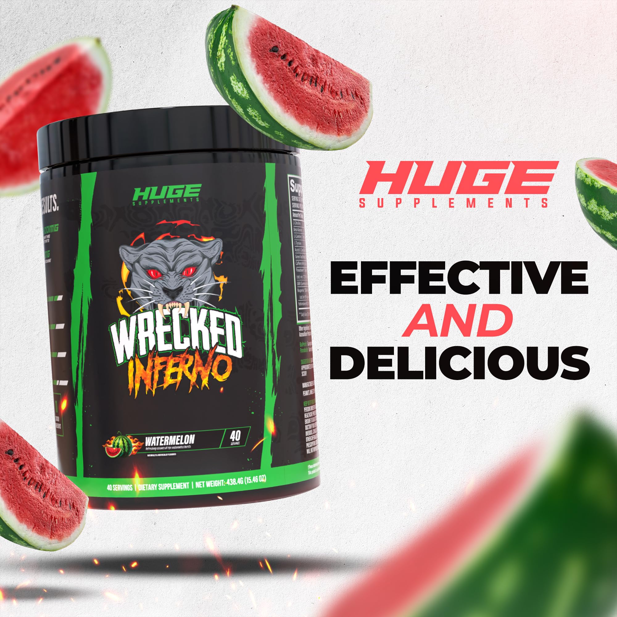 Huge Supplements Wrecked Inferno orange-pineapple flavor ready for sustained energy