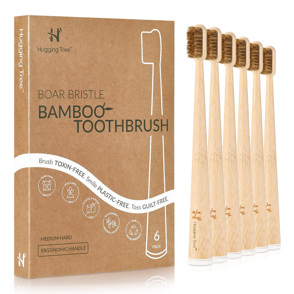 Front view of Hugging Tree bamboo toothbrush 6-pack