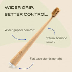 Bamboo toothbrush standing upright with wide base