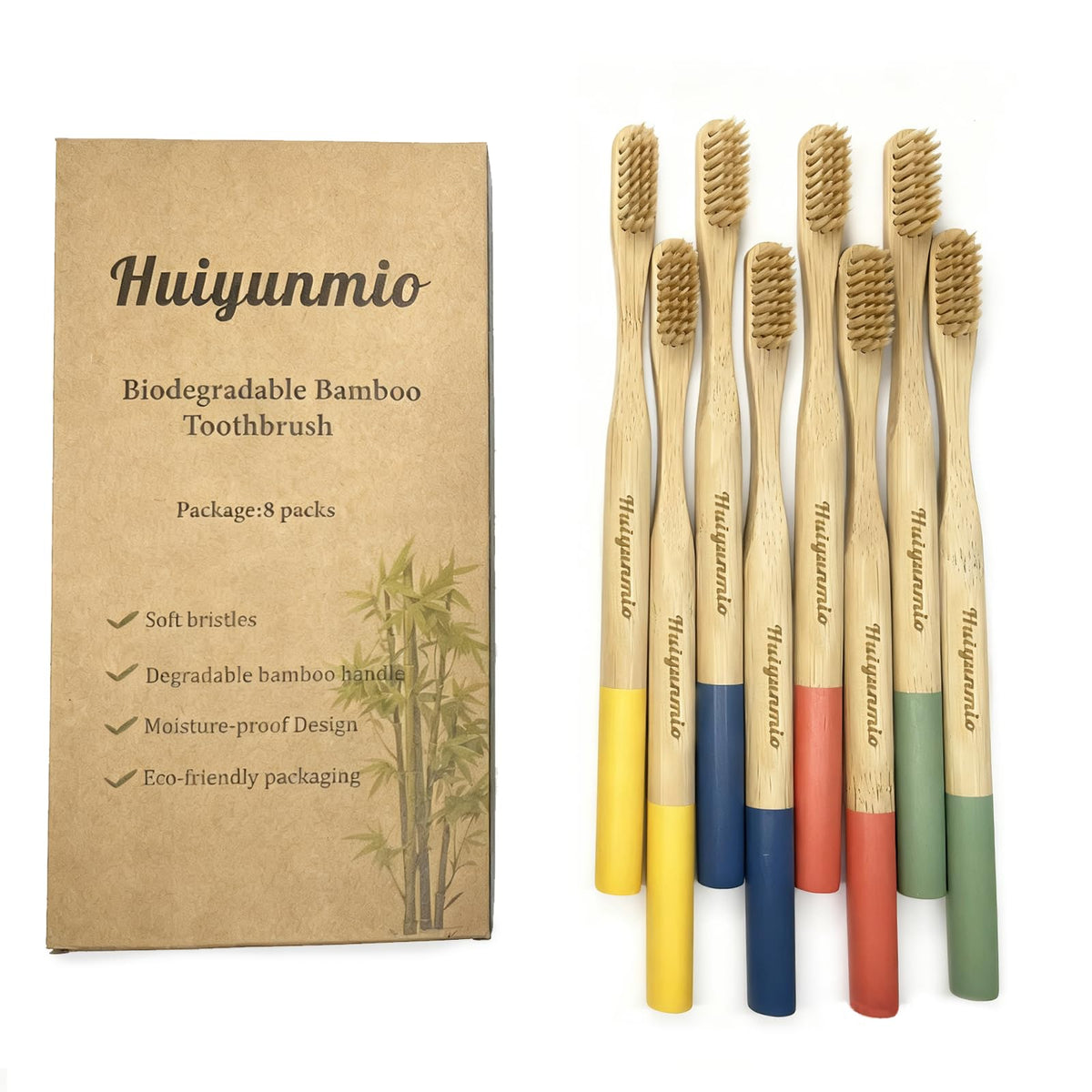 Huiyunmio 8-pack bamboo toothbrushes – hero image