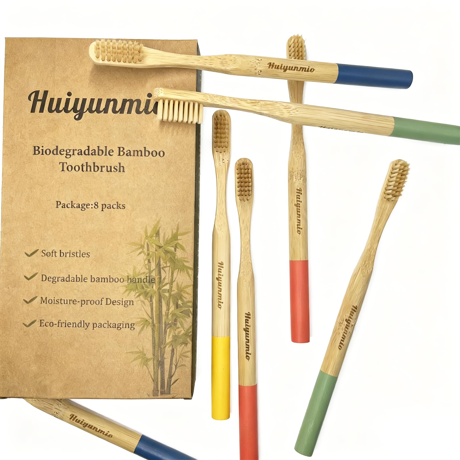 Eight-pack bamboo toothbrush set for family use