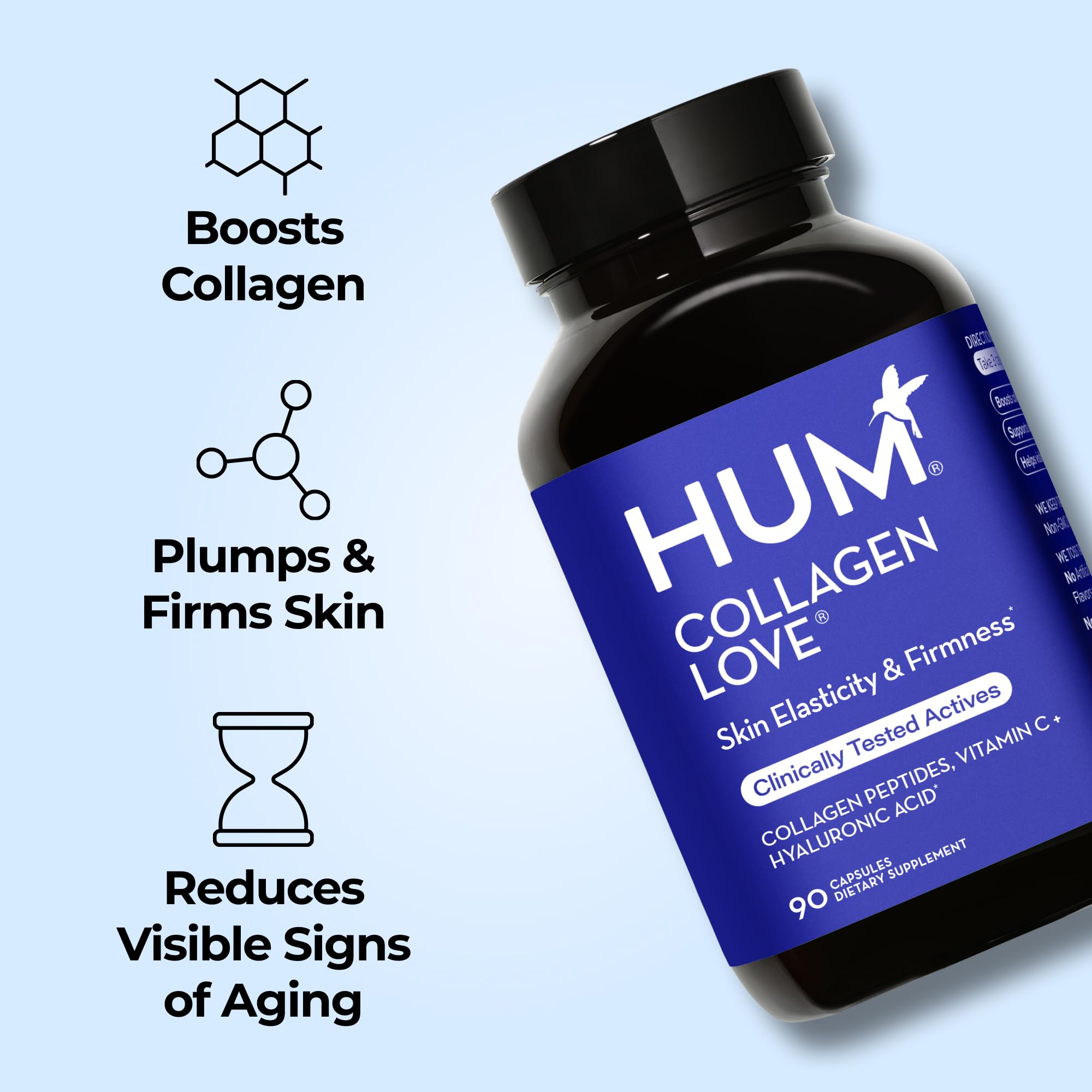 Close-up of HUM Collagen Love Skin bottle label