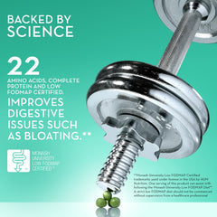 HUM Core Strength vanilla powder scoop image shows easy-digest protein for smoothies.