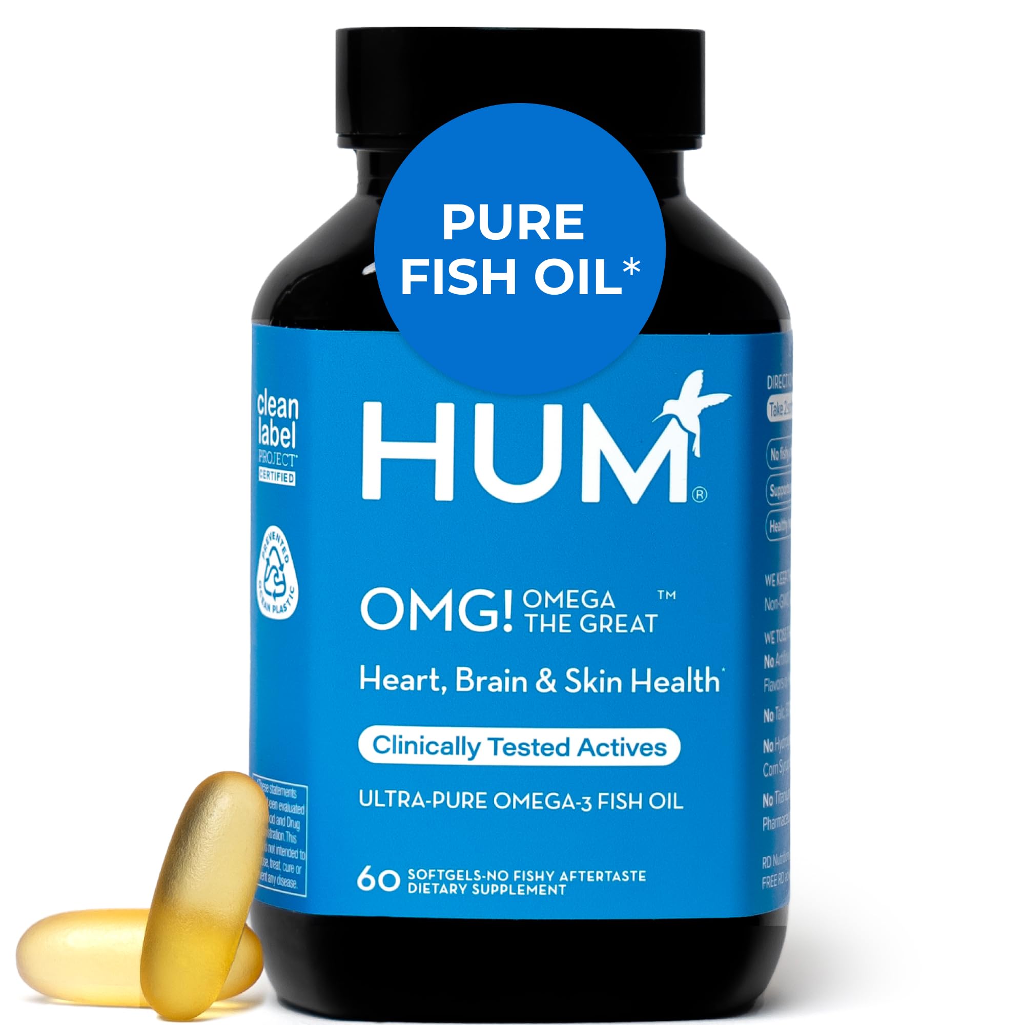 Front view of HUM OMG! Omega The Great Triple Omega-3 60 Softgels bottle