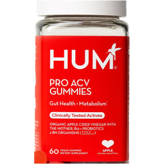 HUM Pro Apple Cider Vinegar Gummies bottle emphasizes convenient daily digestion support.