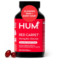 Front view of HUM Red Carpet Skin & Hair Vitamins bottle