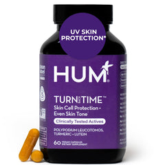 HUM Turn Back Time turmeric supplement bottle on white background