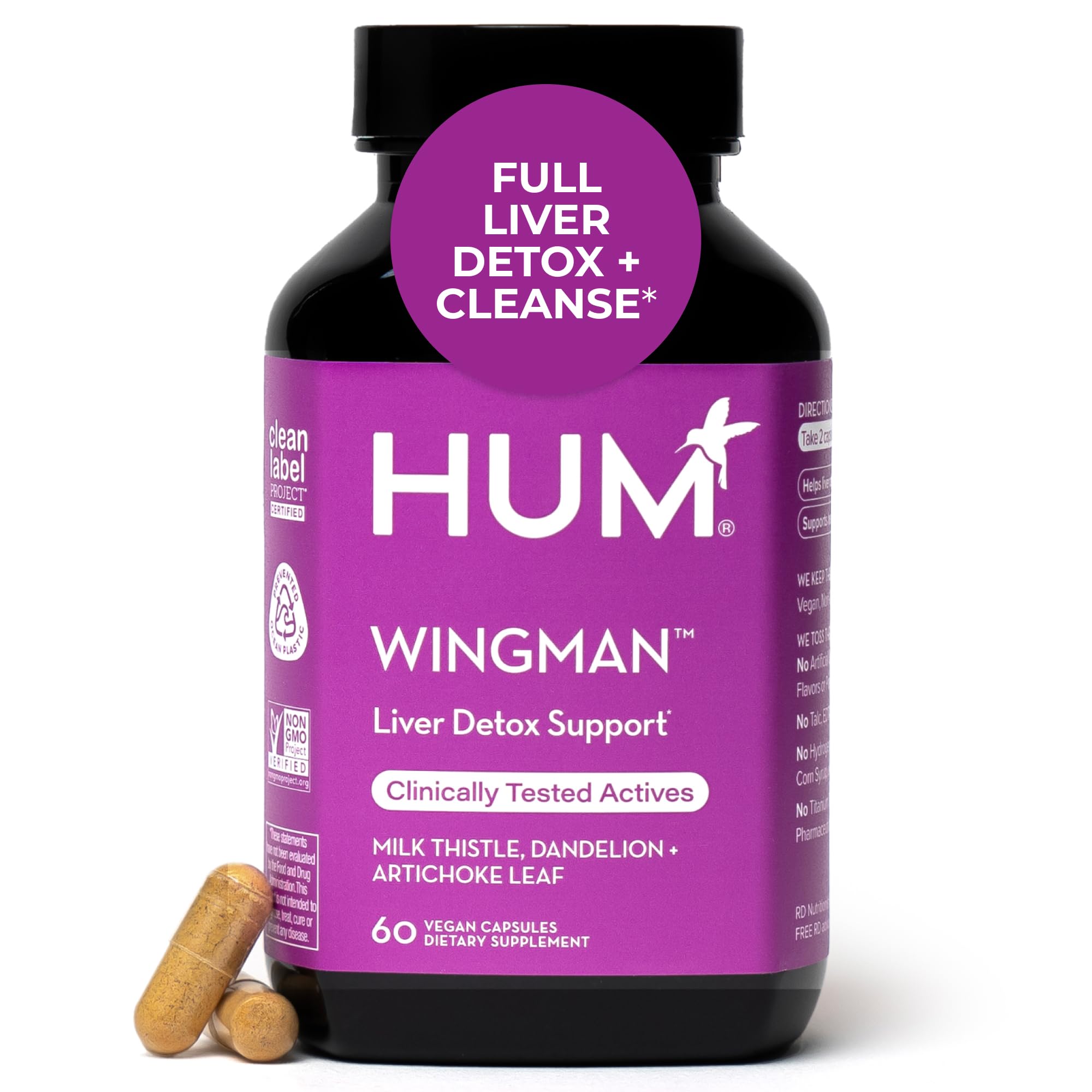 HUM Wing Man Liver Support bottle with Milk Thistle, Dandelion Root and Artichoke Leaf Extract