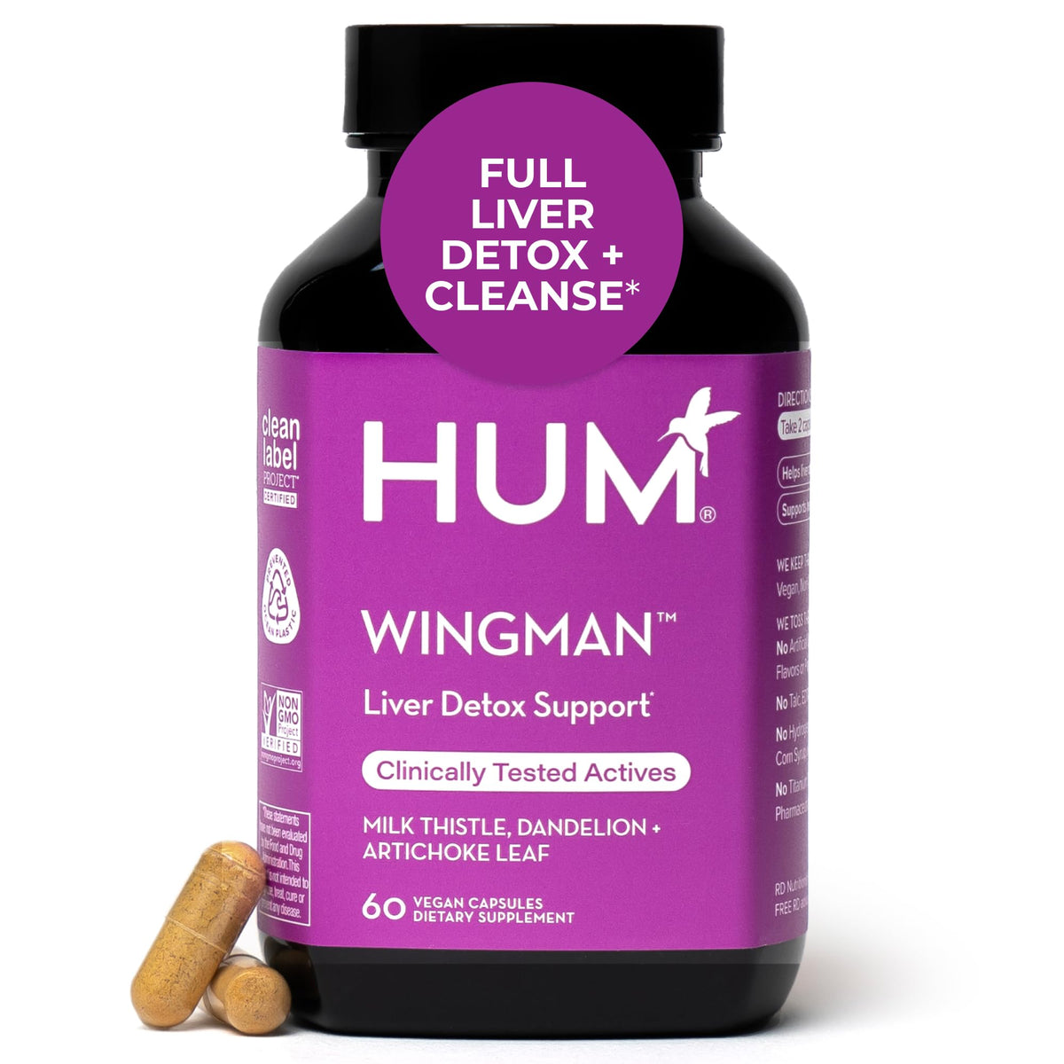 HUM Wing Man Liver Support bottle with Milk Thistle, Dandelion Root and Artichoke Leaf Extract