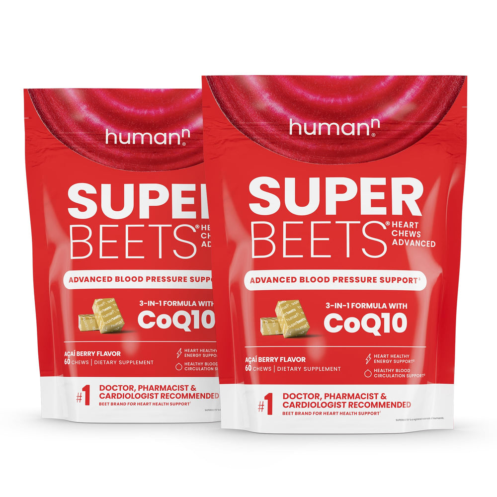 Hero image of HumanN SuperBeets Heart Chews Advanced bottle with label visible