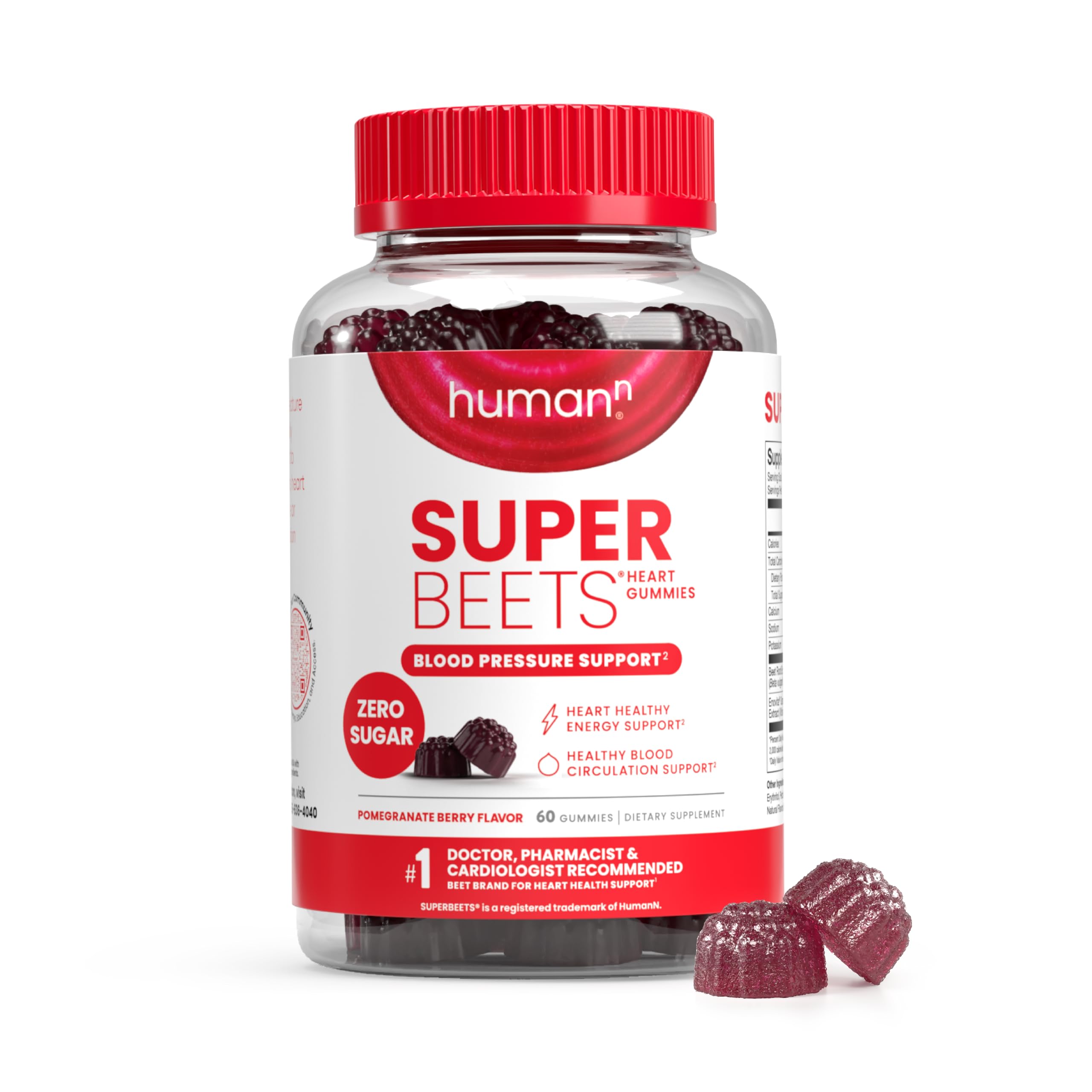 HumanN SuperBeets Heart Gummies pomegranate berry flavor package and gummies